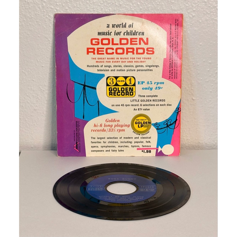 Golden Record 45 RPM Vinyl Kids 7" Black Good Bugs Bunny Porky Pig EP694 - Picture 3 of 5
